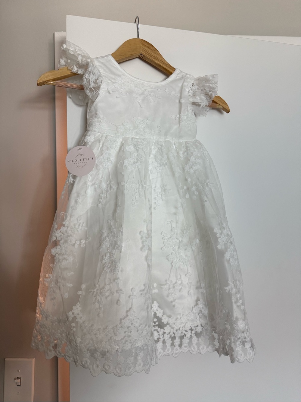 Nicole White Lace Floral Girls Formal Dress